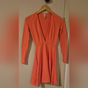 American Apparel Deep V Long Sleeve Skater Dress XS
